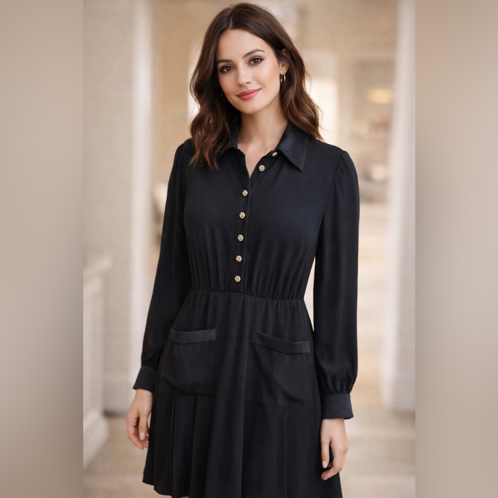 J. Crew Black Button-Front Long Sleeve Shirt Dress New With Tags Size 6